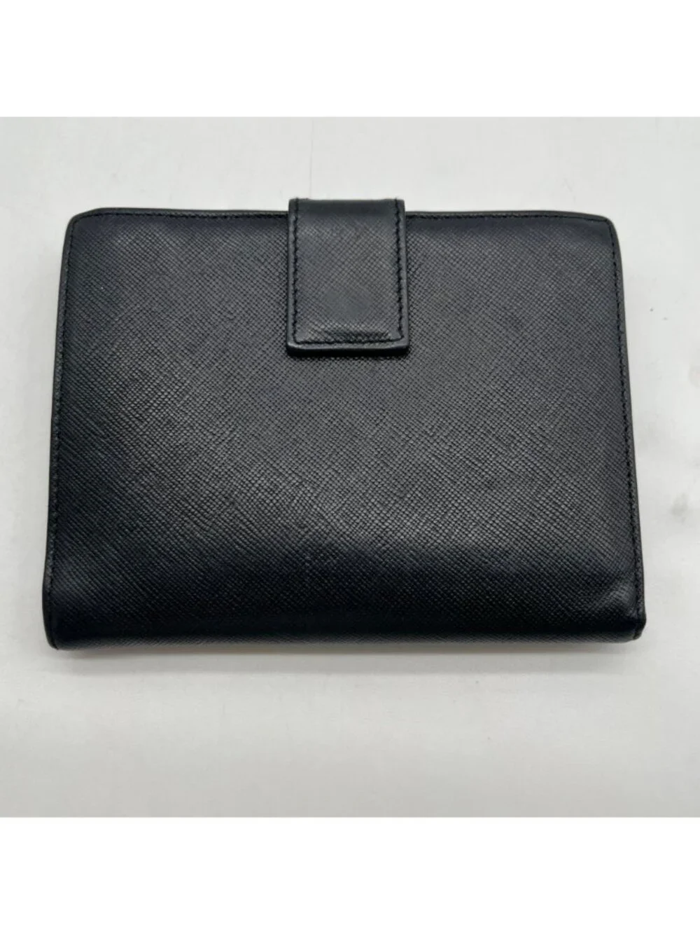 Prada Saffiano Black Leather Flap Wallet